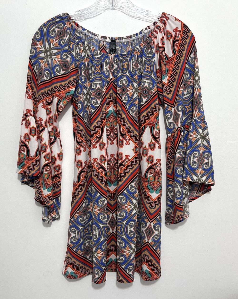Paper Nova Women’s Boho Peasant Tunic Top Bell Sleeve Paisley Print S USA Flowy